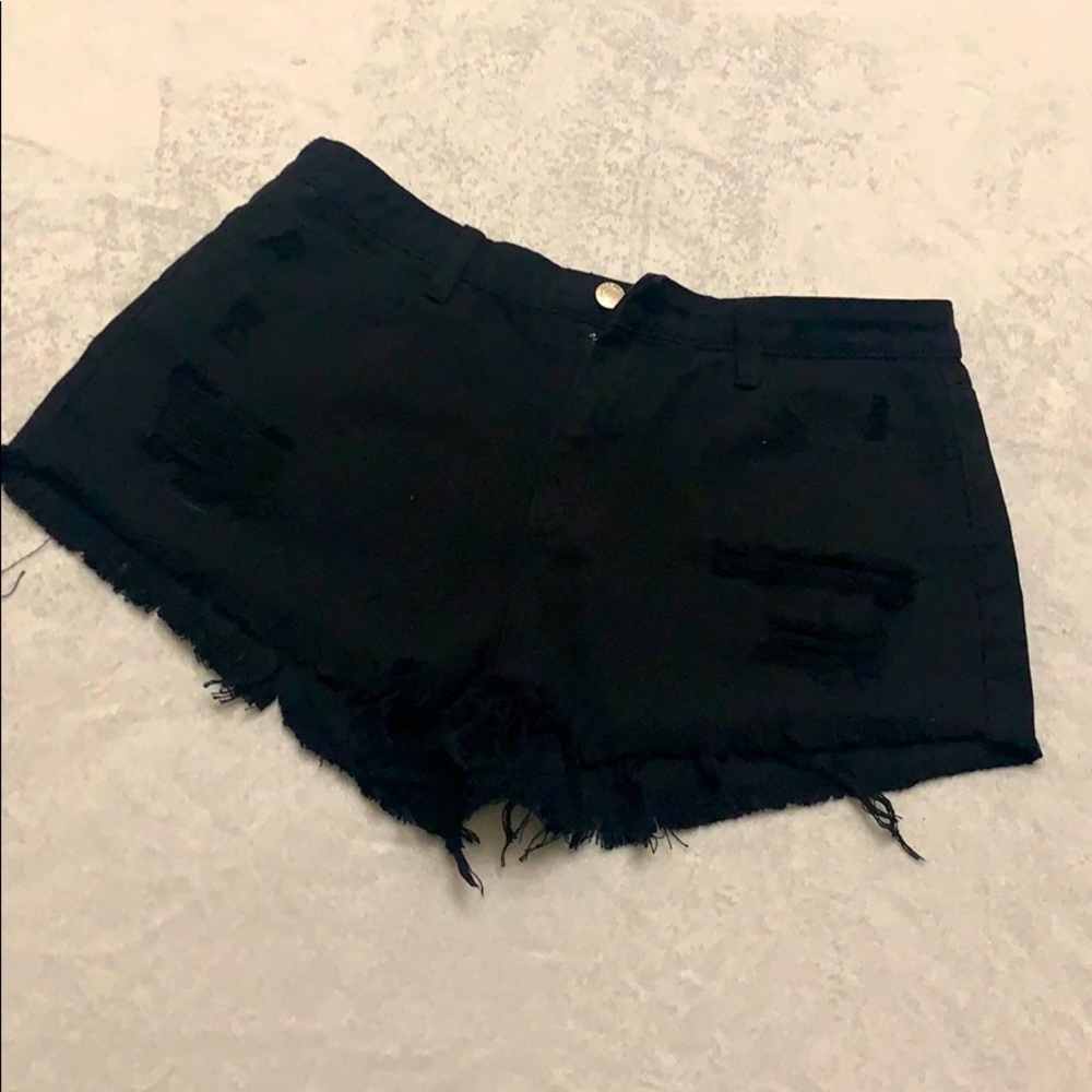 Black Jean Shorts frayed legs